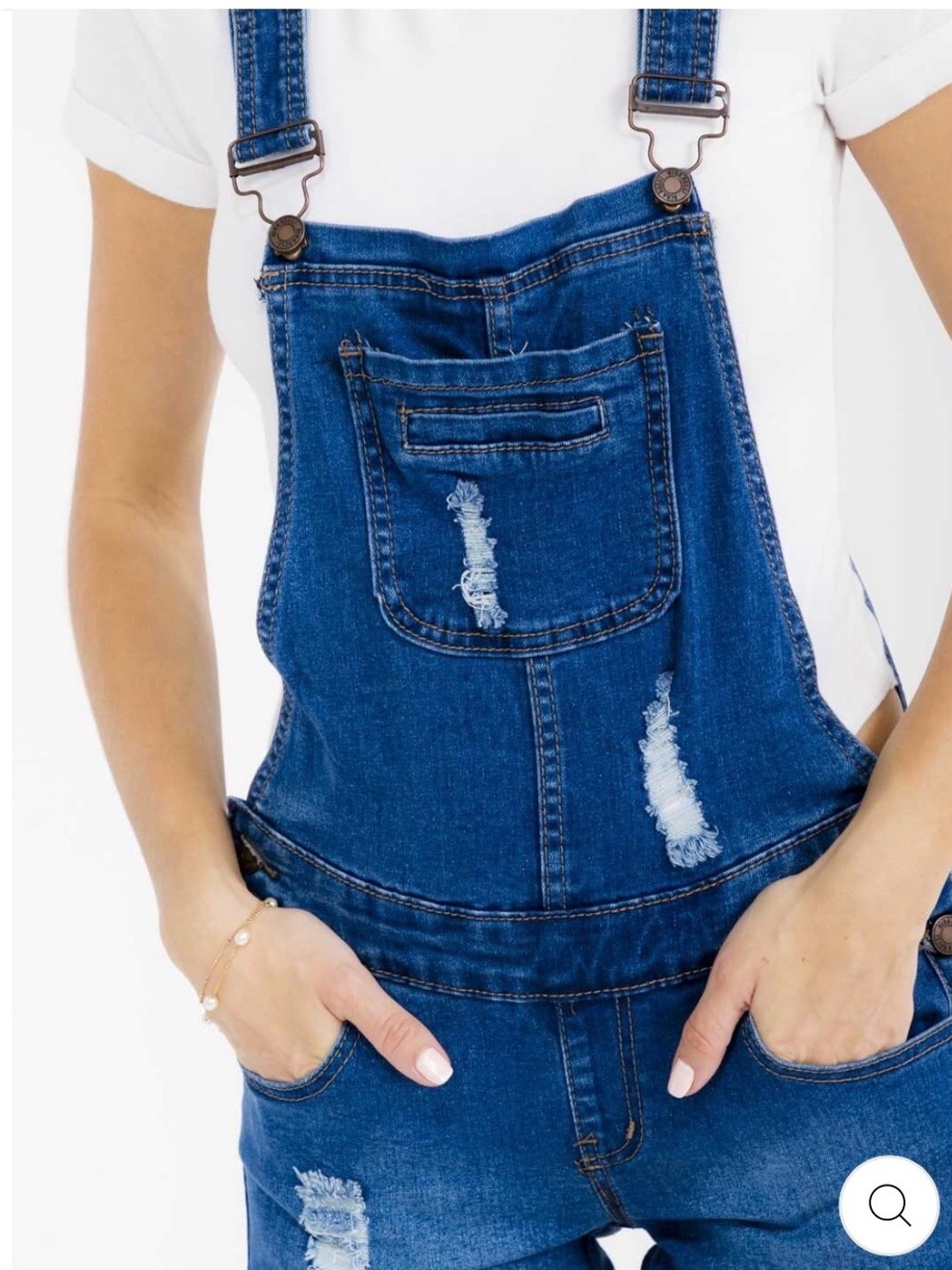 WOMEN'S SLEEVELESS WASHED DISTRESS
STRETCH DENIM SHORTS OVERALL NWT - Picture 2 of 3